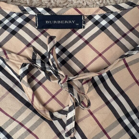 Burberry Kids Girls Beige Check Cotton Blouse Top Size L 12-14 - Picture 4 of 4